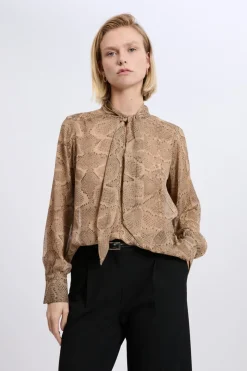 Blouse à nouer sur le devant imprimé serpent