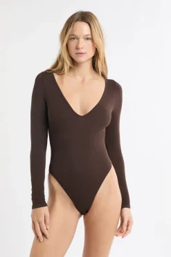 Body con cuello en V y manga larga