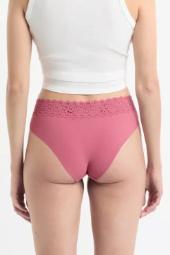 Braga brasileña de cintura baja en forma de V de microfibra y encaje