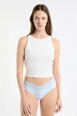 Braga brasileña de cintura baja en forma de V de microfibra y encaje