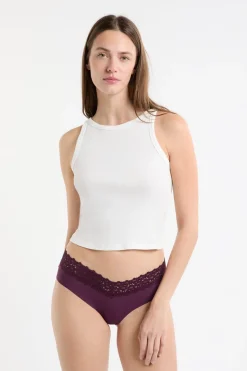 Braga brasileña de cintura baja en forma de V de microfibra y encaje