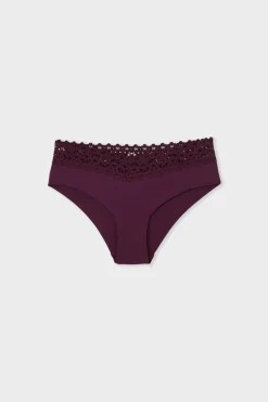 Braga brasileña de cintura baja en forma de V de microfibra y encaje