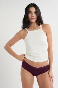 Braga culotte de microfibra con detalles de encaje