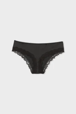 Braga culotte de microfibra con detalles de encaje