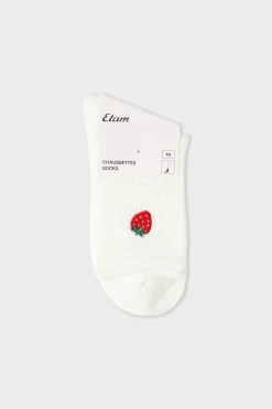 Calcetines acanalados con algodón y estampado de fresas
