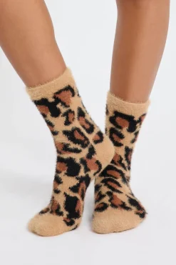 Calcetines de punto grueso con estampado de leopardo