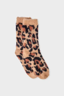 Calcetines de punto grueso con estampado de leopardo