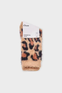 Calcetines de punto grueso con estampado de leopardo