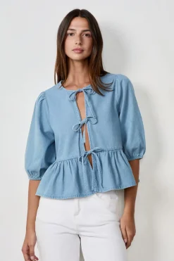 Camisa anudada en el frente efecto denim