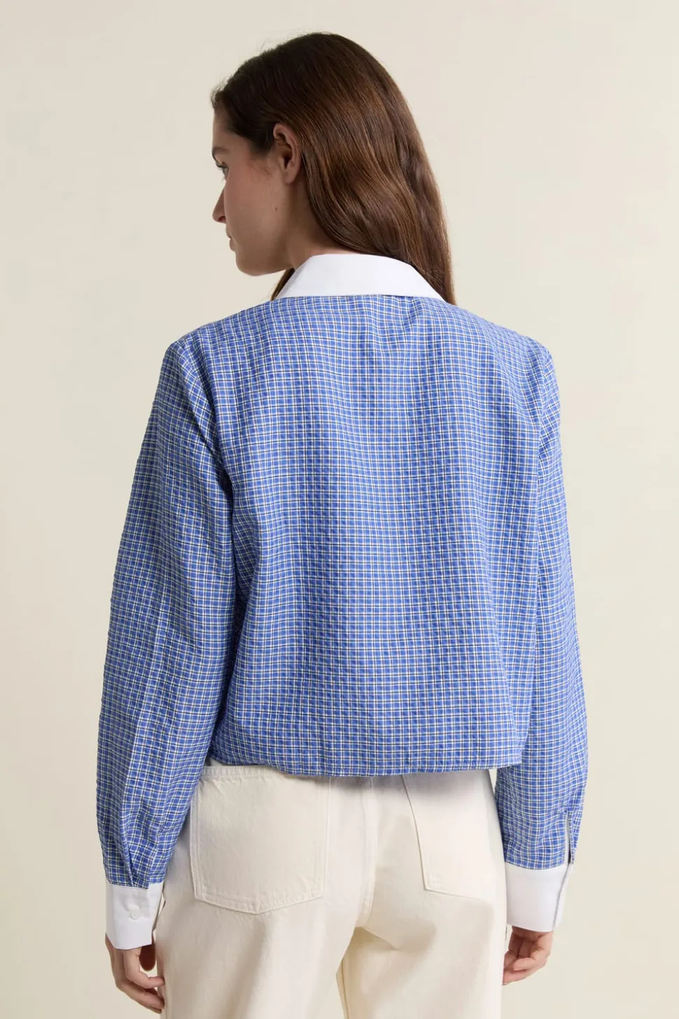 Camisa corta a cuadros con algodón