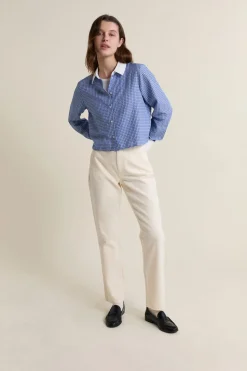 Camisa corta a cuadros con algodón