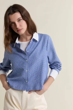 Camisa corta a cuadros con algodón