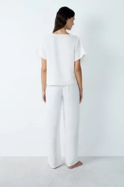 Camisa de manga corta de algodón con lazos