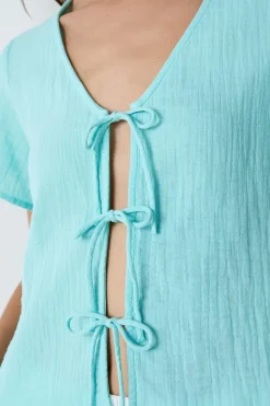 Camisa de manga corta de algodón con lazos