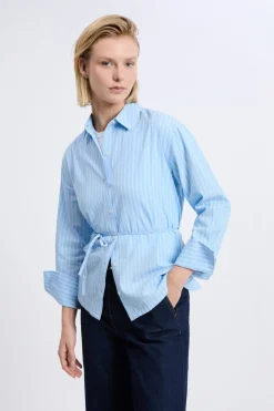 Camisa de manga larga de algodón con cinturón