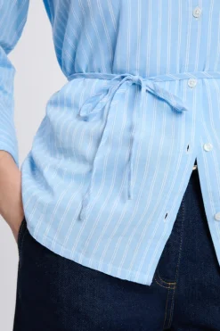 Camisa de manga larga de algodón con cinturón