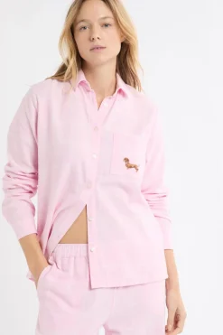 Camisa de pijama a cuadros con estampado de perros en algodón