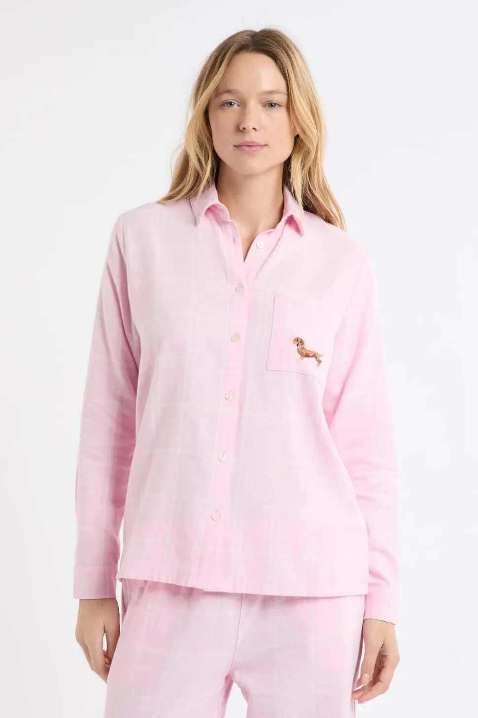 Camisa de pijama a cuadros con estampado de perros en algodón