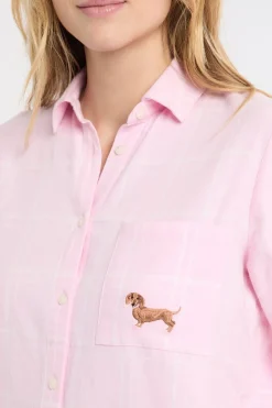 Camisa de pijama a cuadros con estampado de perros en algodón