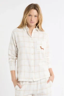 Camisa de pijama a cuadros con estampado de perros en algodón