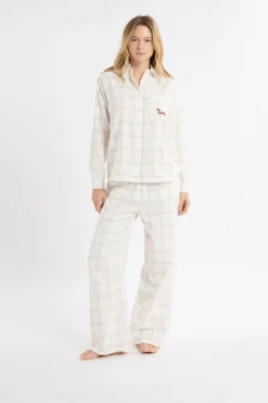 Camisa de pijama a cuadros con estampado de perros en algodón