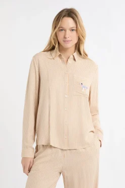 Camisa de pijama a rayas con estampado de perros