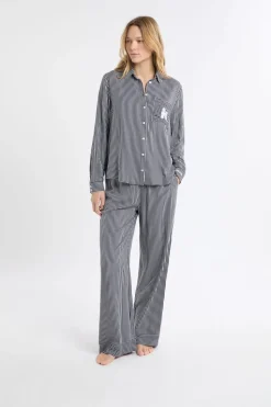 Camisa de pijama a rayas con estampado de perros