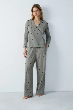 Camisa de pijama bordada a rayas de algodón