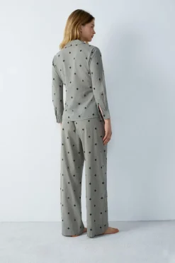 Camisa de pijama bordada a rayas de algodón