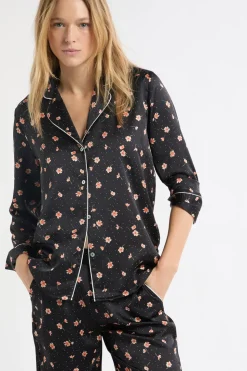 Camisa de pijama con estampado floral de satén