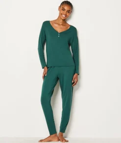 Camisa de pijama de manga larga abotonada de modal