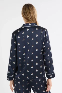 Camisa de pijama de satén con estampado de perros