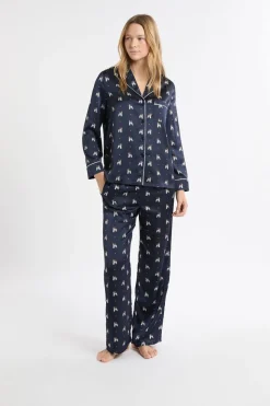 Camisa de pijama de satén con estampado de perros