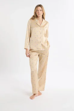 Camisa de pijama de satén con estampado de perros