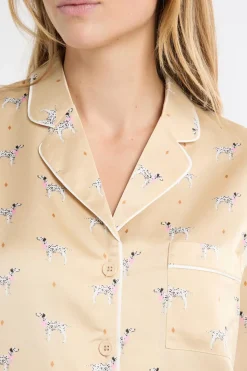Camisa de pijama de satén con estampado de perros