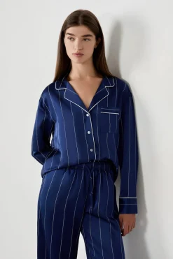 Camisa de pijama de satén a rayas
