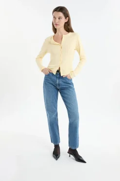 Camiseta abotonada de manga larga de algodón