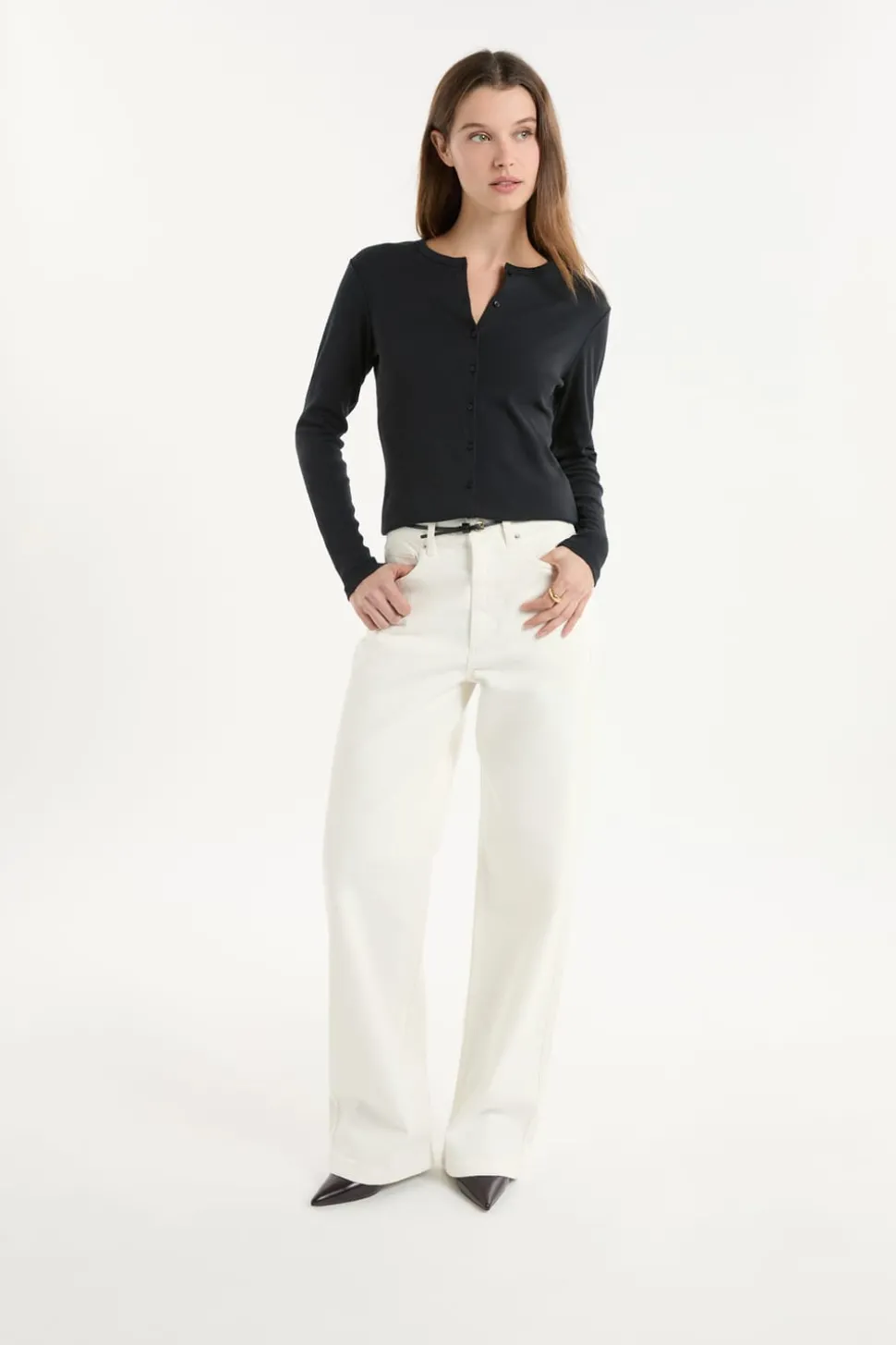 Camiseta abotonada de manga larga de algodón