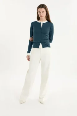 Camiseta abotonada de manga larga de algodón