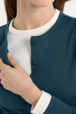 Camiseta abotonada de manga larga de algodón