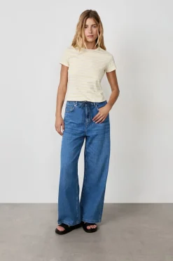 Camiseta de algodón a rayas de manga corta