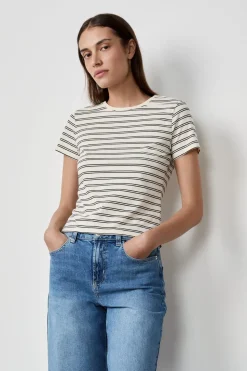 Camiseta de algodón a rayas de manga corta