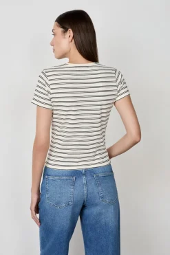 Camiseta de algodón a rayas de manga corta