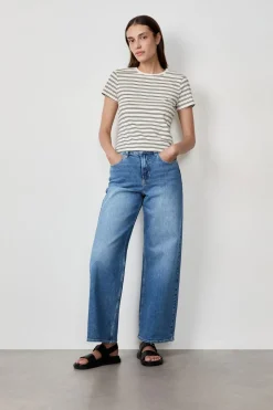 Camiseta de algodón a rayas de manga corta