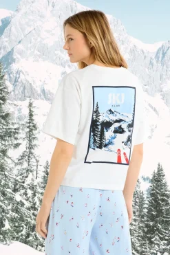 Camiseta de algodón con estampado de paisaje de esquí