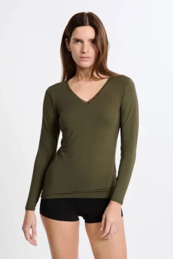 Camiseta de cuello en V de punto térmico