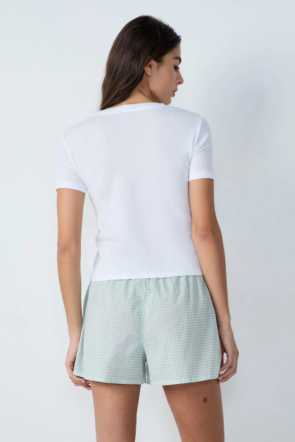 Camiseta de manga corta de algodón acanalado