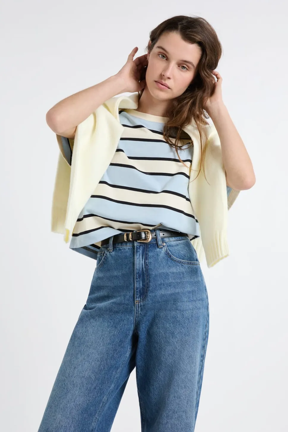 Camiseta de manga corta de algodón a rayas