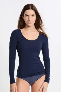 Camiseta de manga larga con cuello bailarina y sujetador integrado