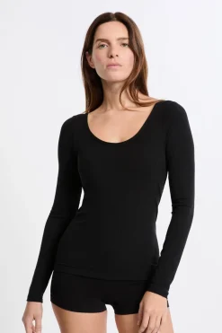 Camiseta de manga larga con cuello bailarina y sujetador integrado